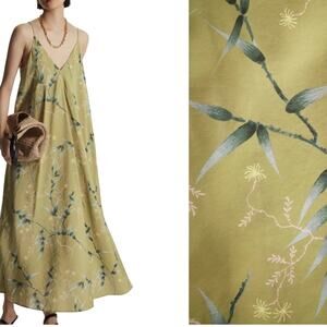 NWT COS Cotton Green Floral Multi Voluminous Midi Vacation Cocktail Dress Size 2